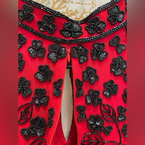 Sean Collection 100 Silk Red Black Heavy Beaded Floral Plus Whimsigoth Fairy XXL - Picture 7 of 13